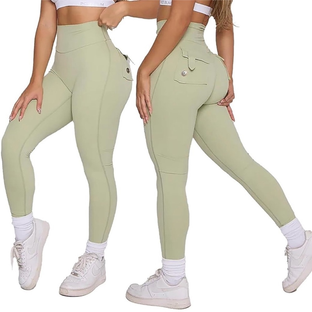 LIGHT BLUE High-Waisted pechee bum scrunch pocket Leggings